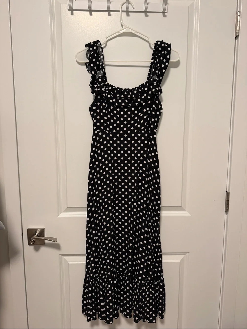 kate spade Black and White Polka Dot Ruffle Strap Maxi